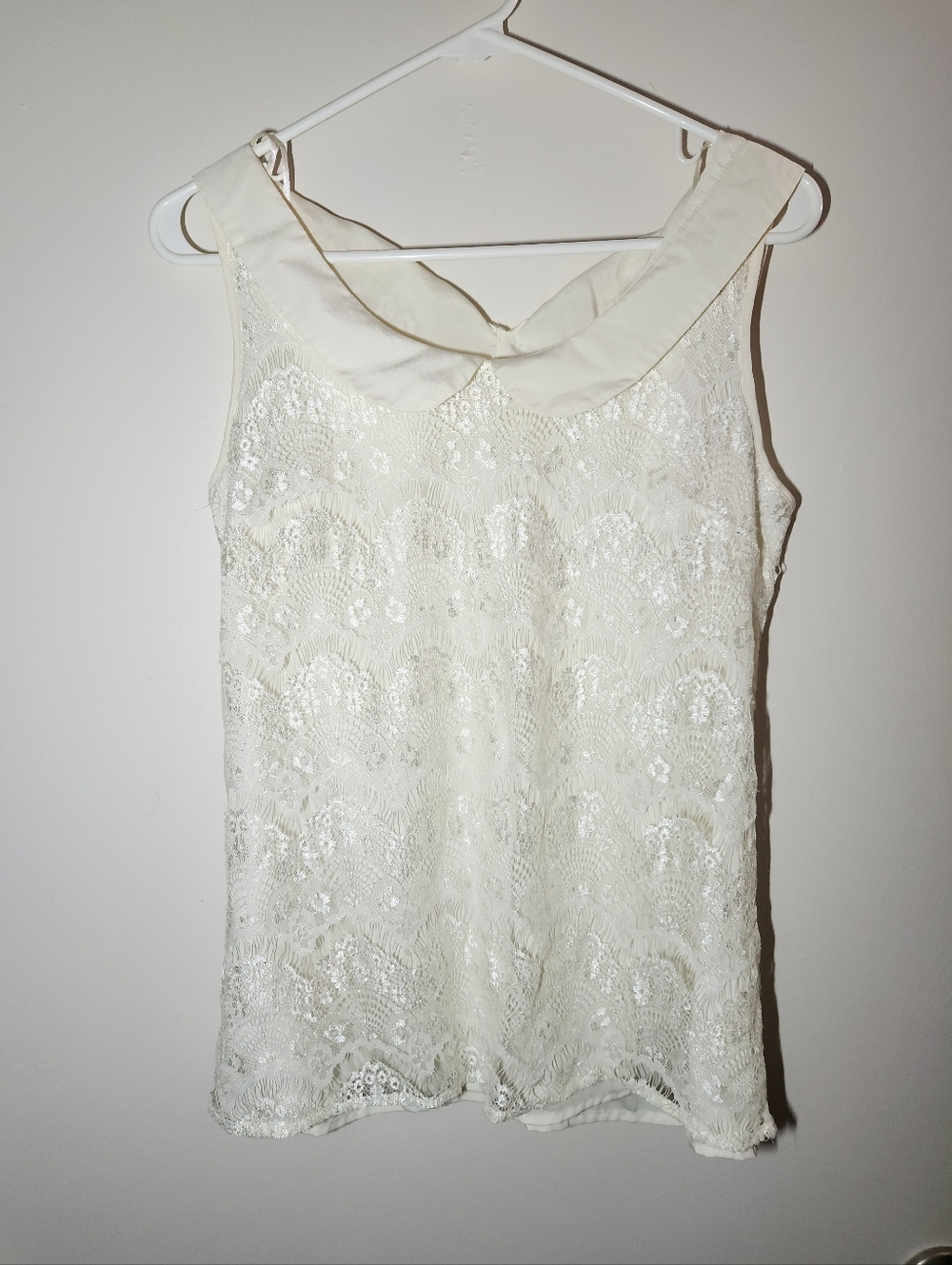 Daniel Rainn Womens Size S Ivory Lace Sleeveless Peter Pan Collar Top